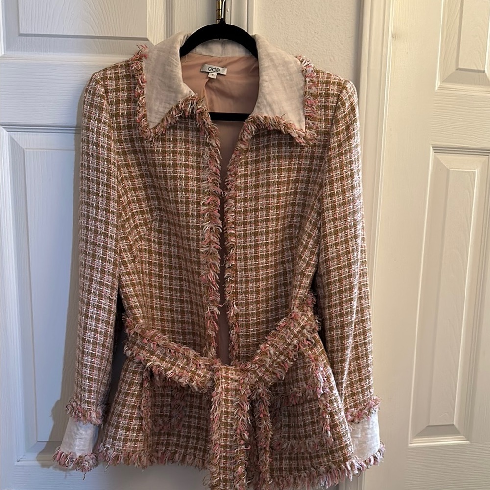 Cashe Tweed Jacket with Fringe Details Size 10